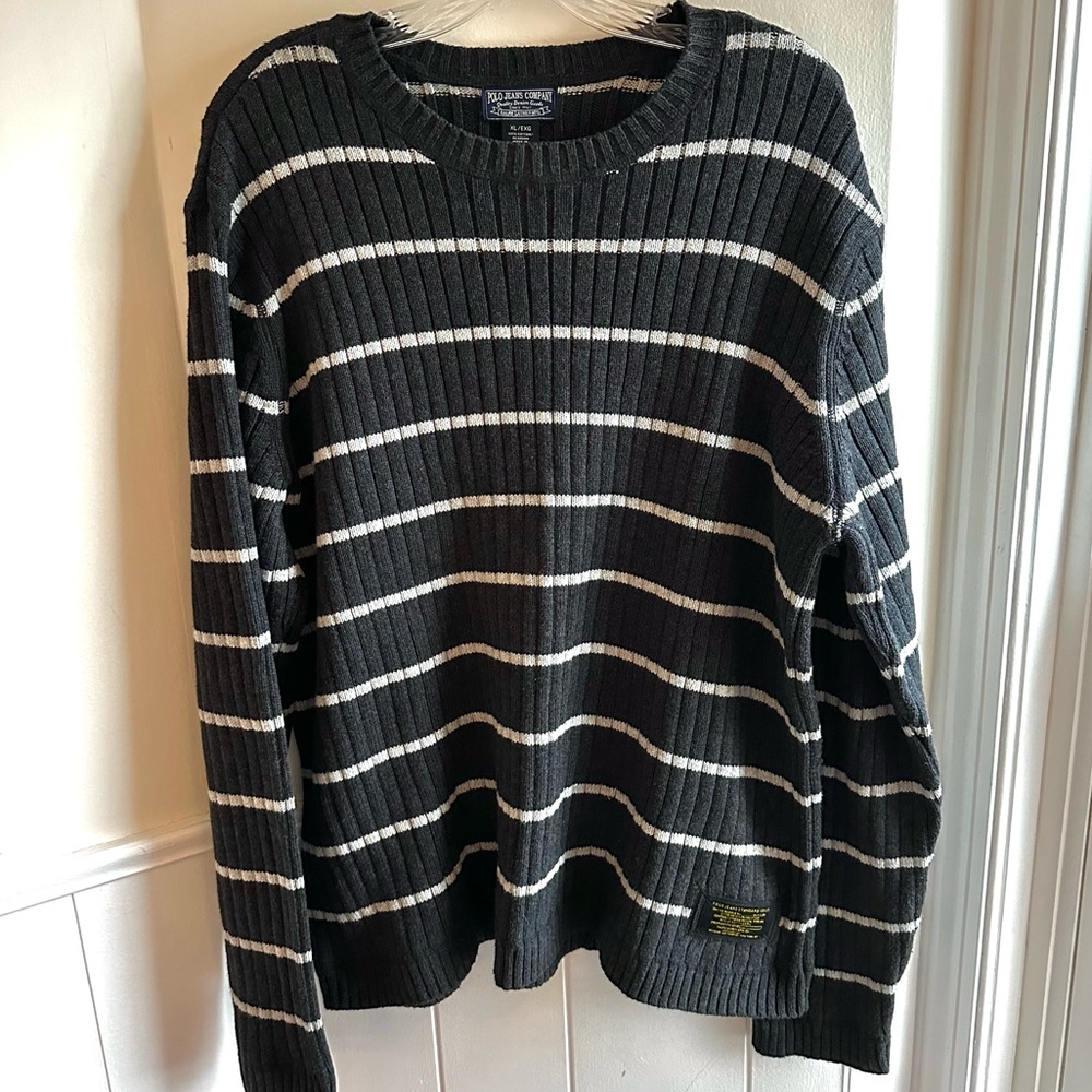 Polo Ralph Lauren Sweater Striped Standard Issue Mens XL Charcoal Crewneck